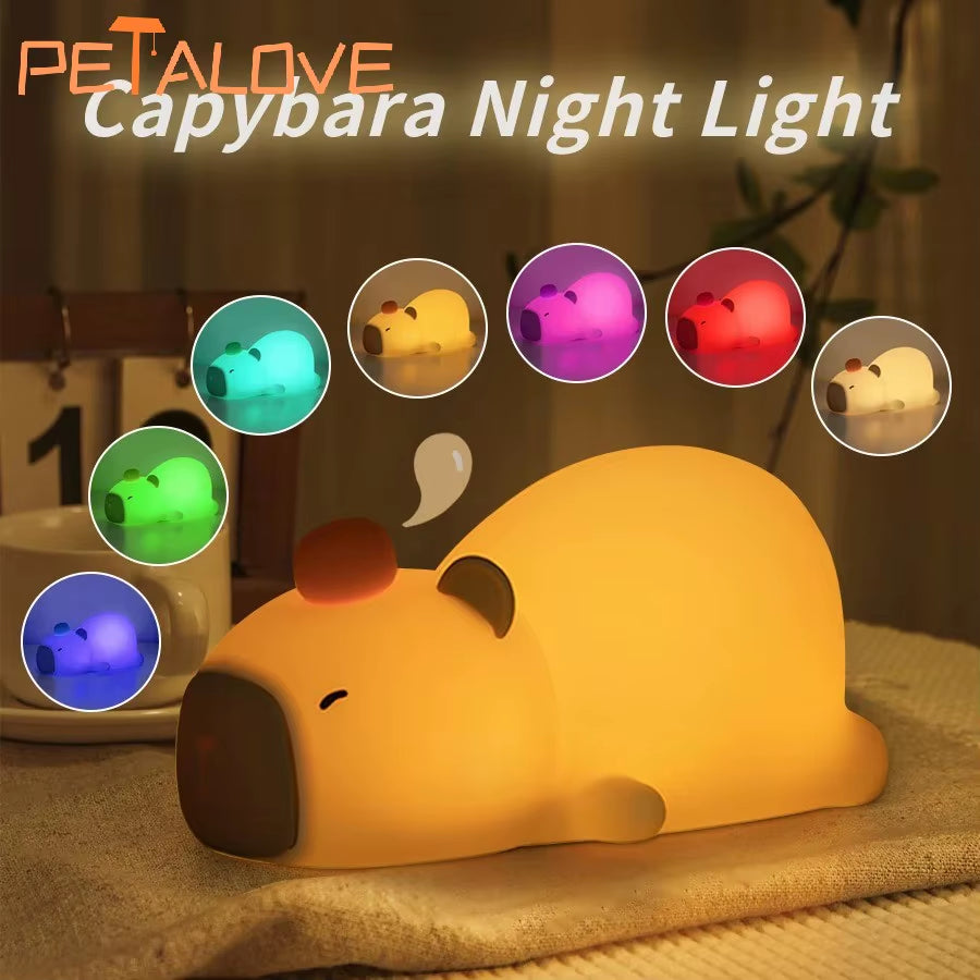 Capybara Night Light - Silicone Nightlight Gift USB Rechargeable Animal Touch Sleep Lamp