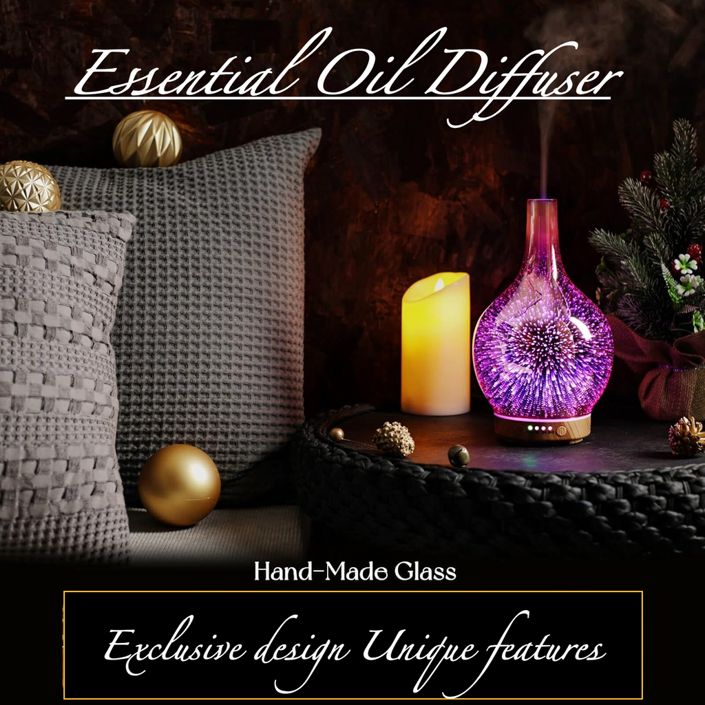 Rose Gold Essential Oil Diffuser 3D Glass Aromatherapy Ultrasonic Humidifier, Waterless Auto-Off, Timer Setting, BPA Free, Air Refresh for Home Hotel Yoga Leisure SPA Gift 150Ml