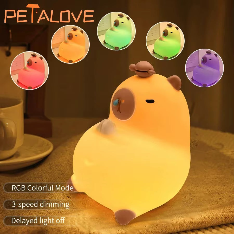 Capybara Night Light - Silicone Nightlight Gift USB Rechargeable Animal Touch Sleep Lamp